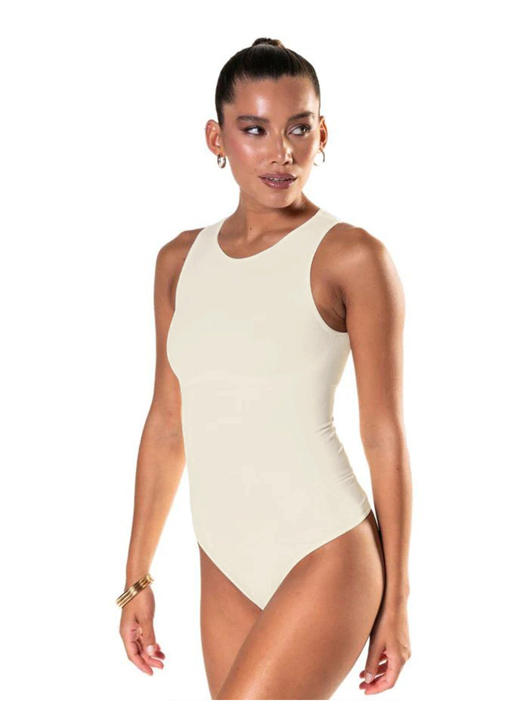 Sleek Round Neck Thong Bodysuit